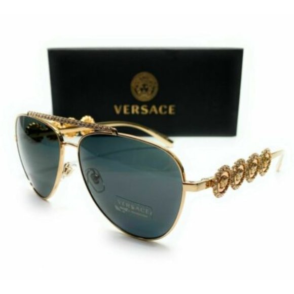 Versace Women\'s Gold and Grey Metal Sunglasses!